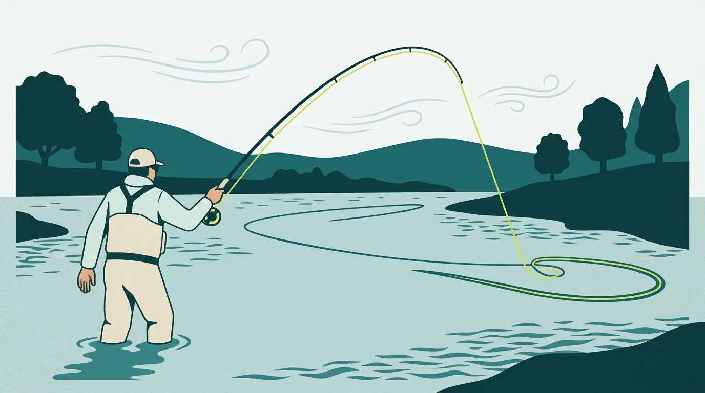 Fast action fly rod throwing a tight loop of line