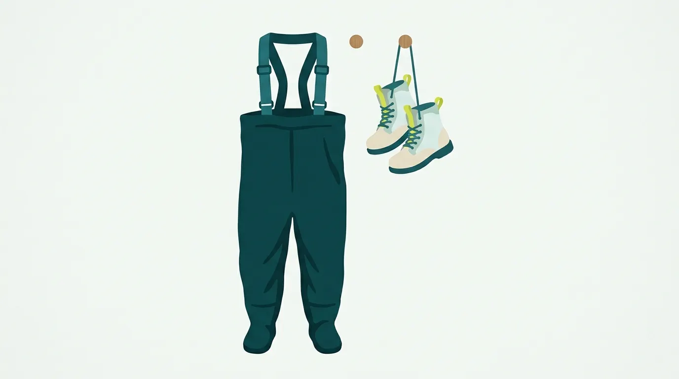 Small waders and boots hanging on a peg