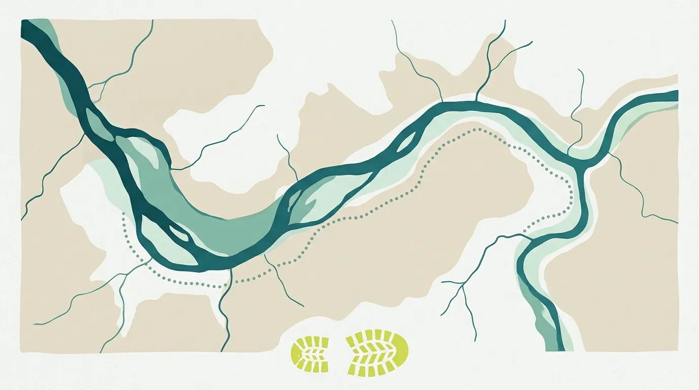 Simple river basin map with a boot print