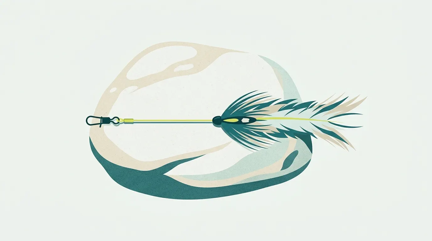 Wire leader and long streamer on a rock