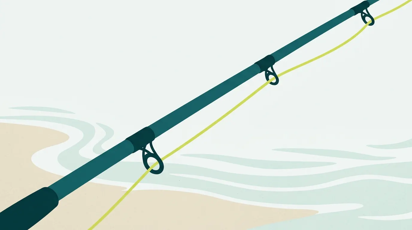 Fly line threaded through rod guides