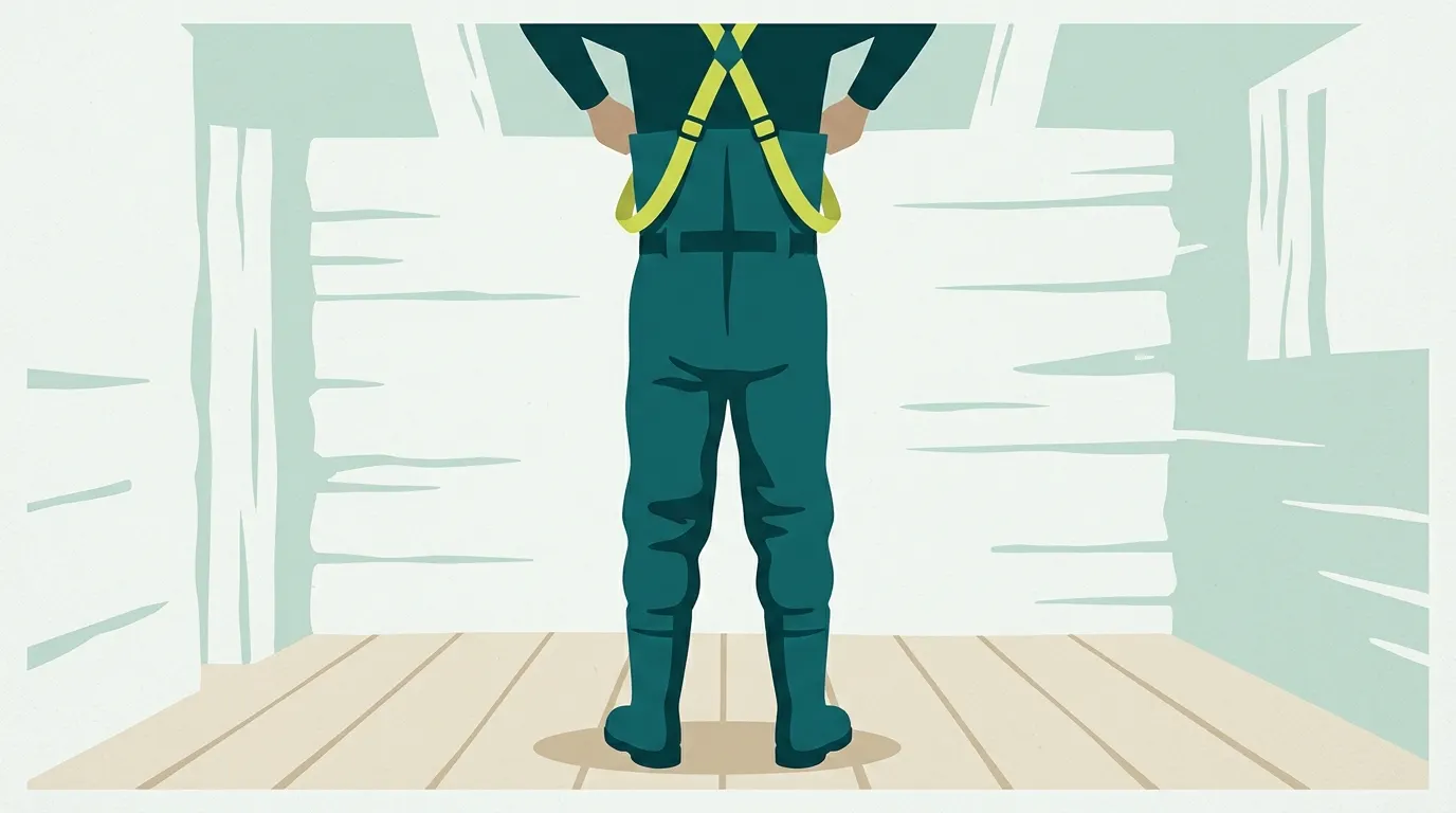 Trying on chest waders to check fit