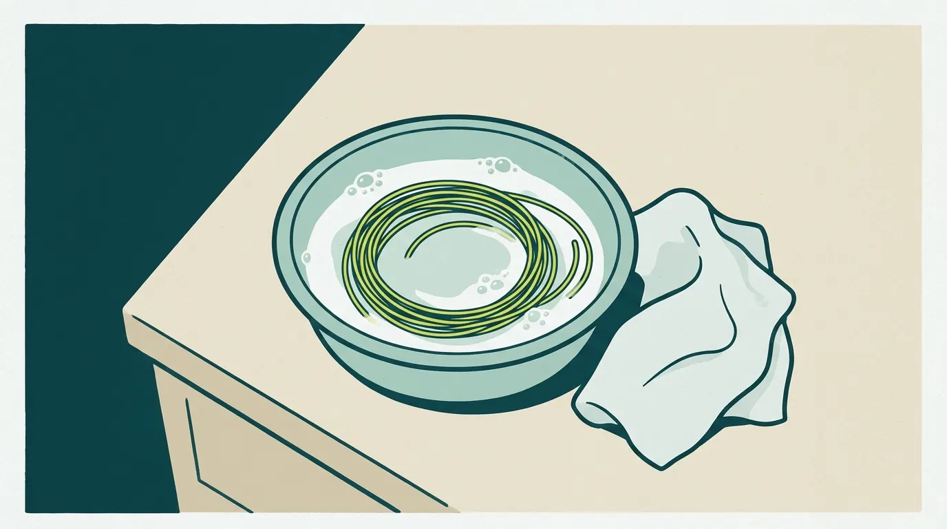 Fly line soaking in a basin of soapy water