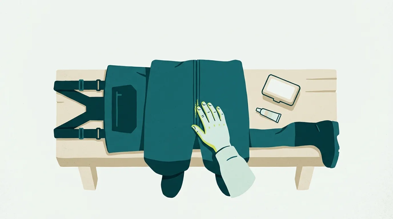 Hands checking hip wader seams before a trip