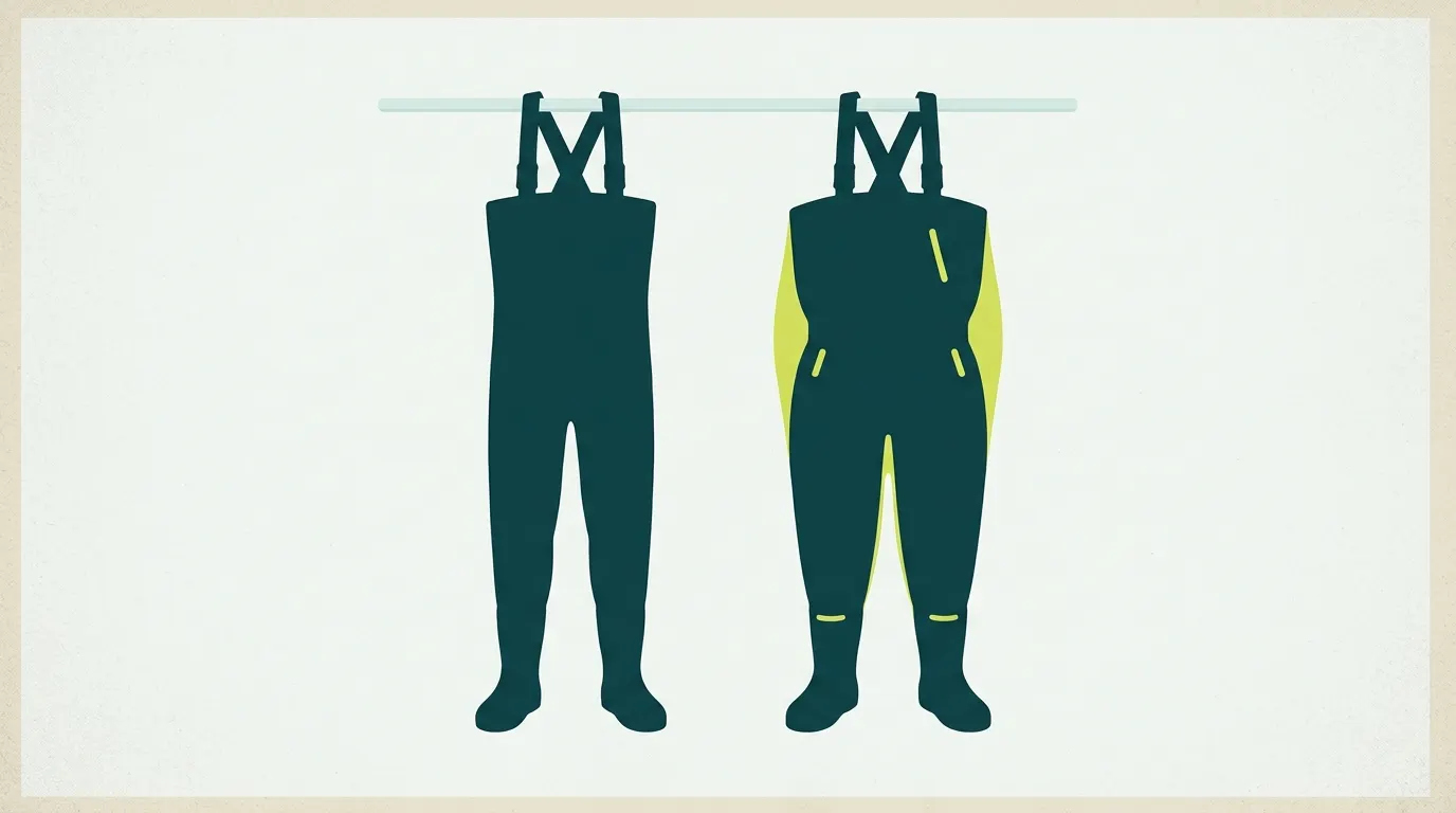 Regular and stout wader shapes hanging side by side