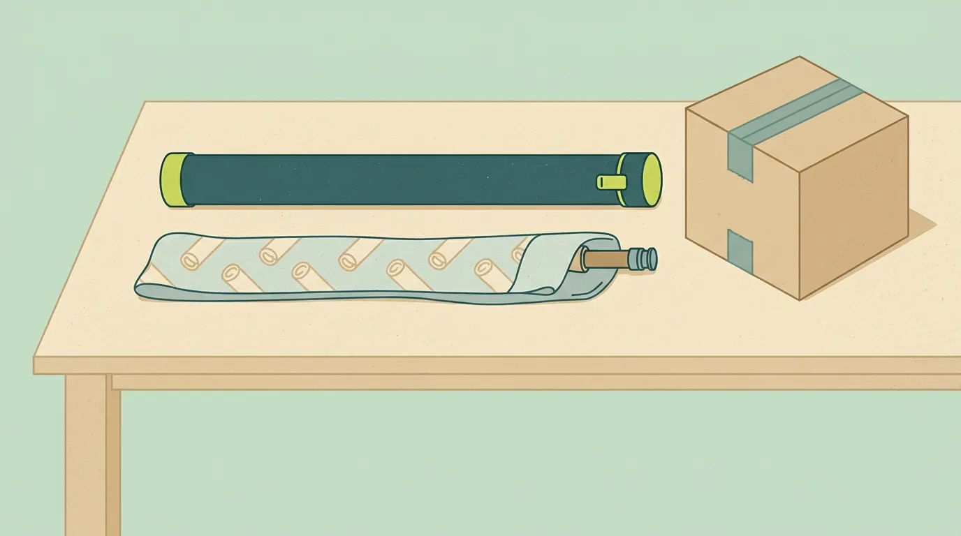 Rod tube and shipping box on a table