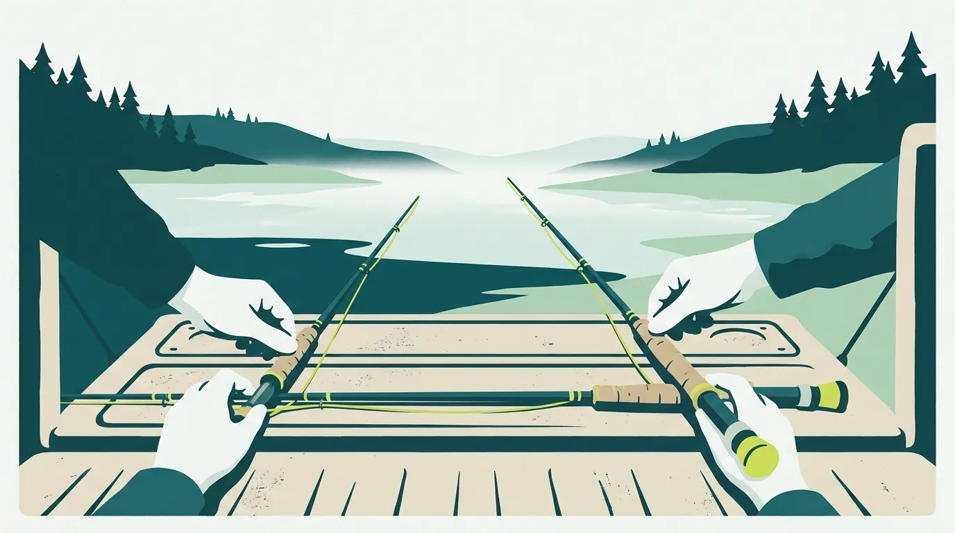 Two rods laid side by side on a tailgate