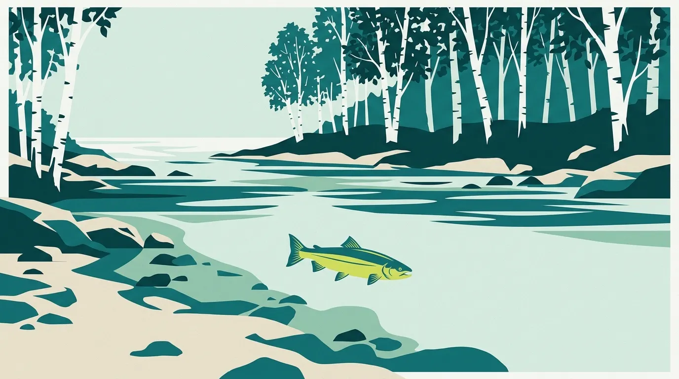 Atlantic salmon swimming in a rocky river pool
