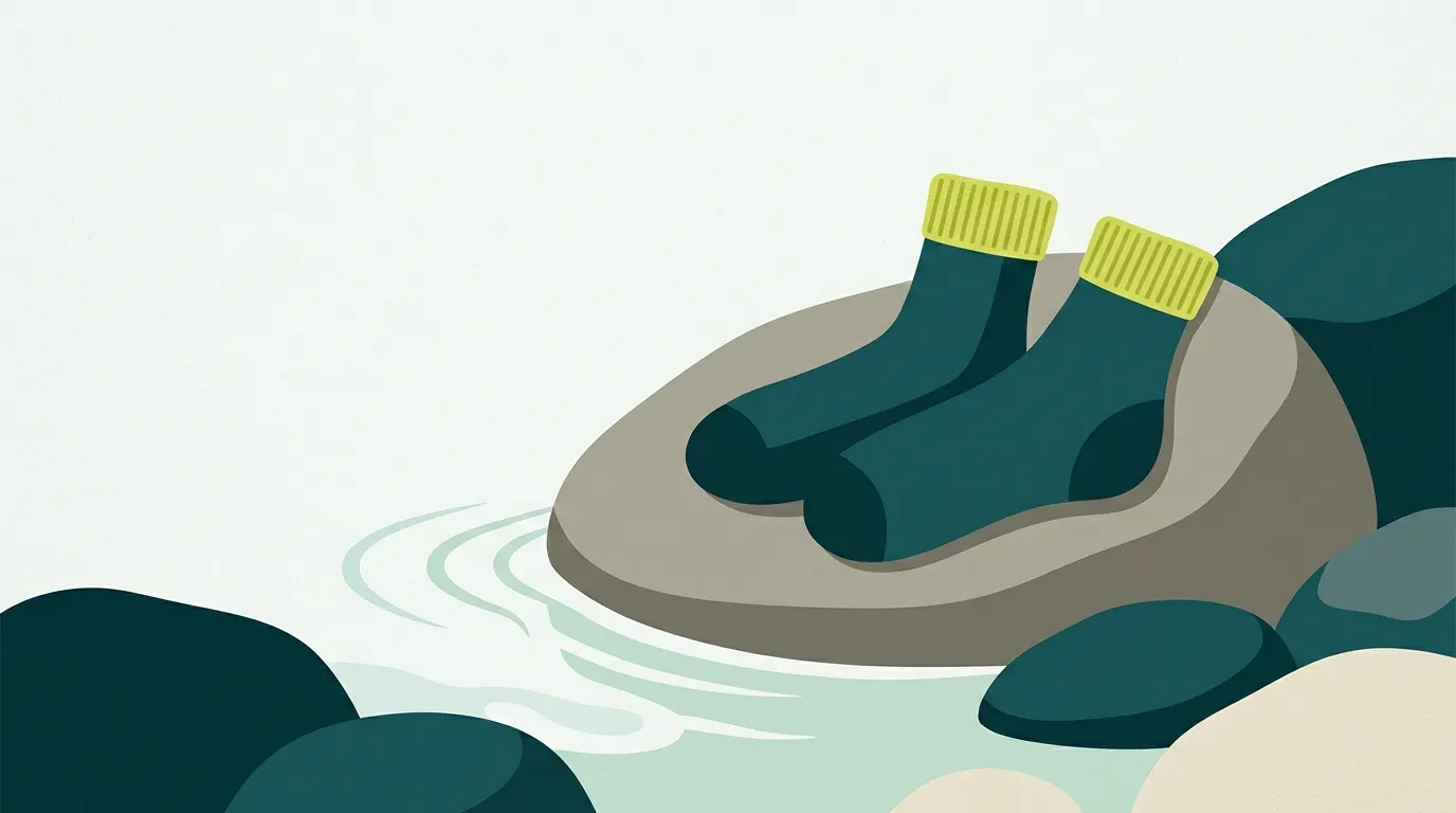 Neoprene wading socks on a river stone