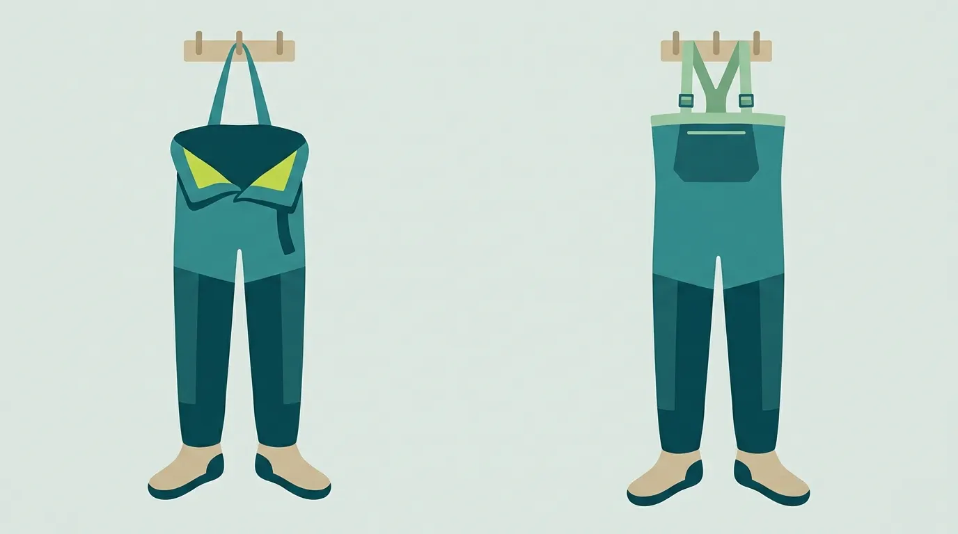 Convertible waders shown folded at the waist and raised